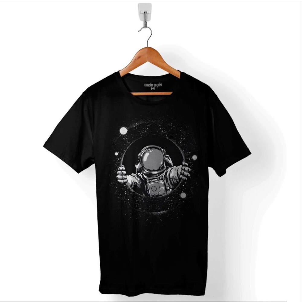 Astronot Uzay Cosmos Ay Dünya Gezegen Galaksi Baskılı Tişört Unisex T-Shirt - 1