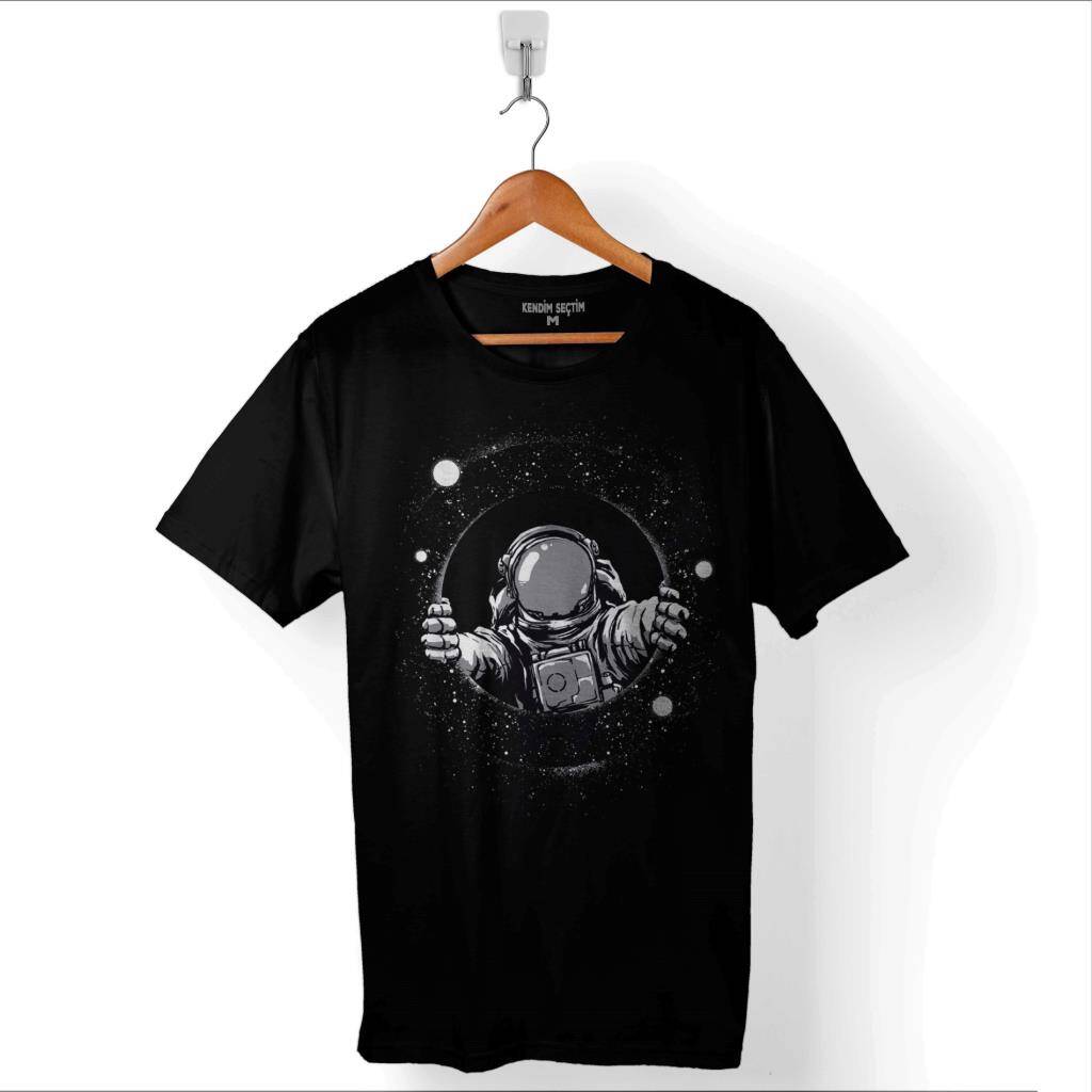 Astronot Uzay Cosmos Ay Dünya Gezegen Galaksi Baskılı Tişört Unisex T-Shirt - 1