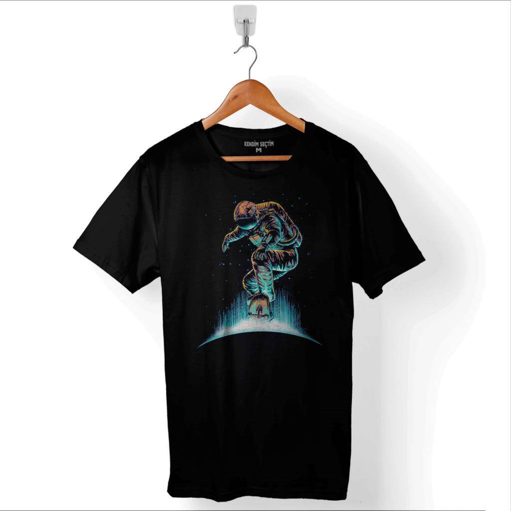 Astronot Uzay Cosmos Ay Dünya Gezegen Galaksi Baskılı Tişört Unisex T-Shirt - 1