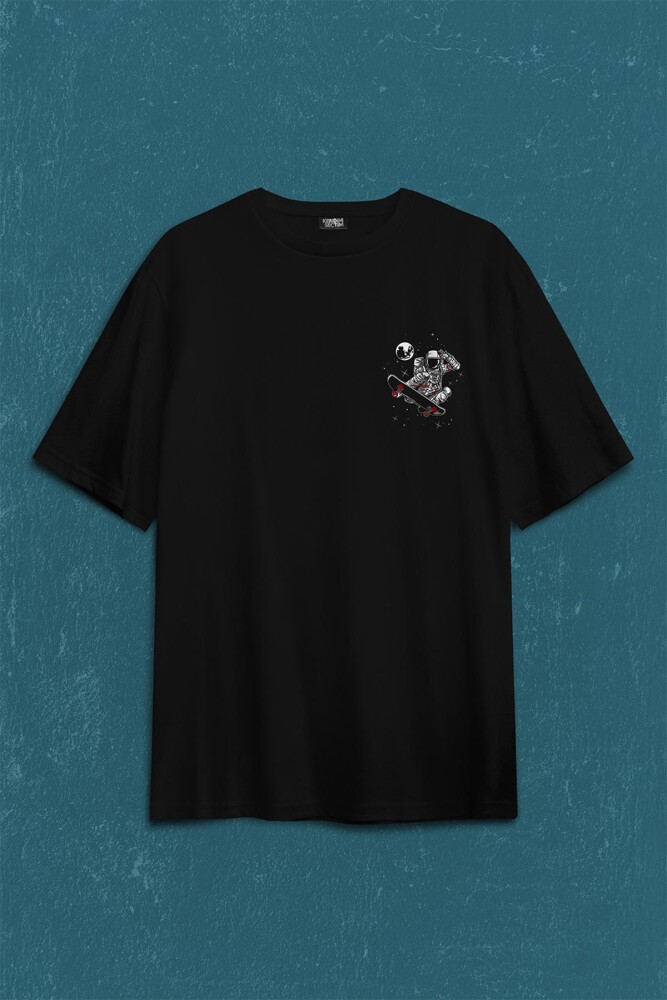 Astronot Uzay Cosmos Ay Dünya Gezegen Galaksi Sırt Ön Baskılı Oversize Tişört Unisex T-Shirt - 2