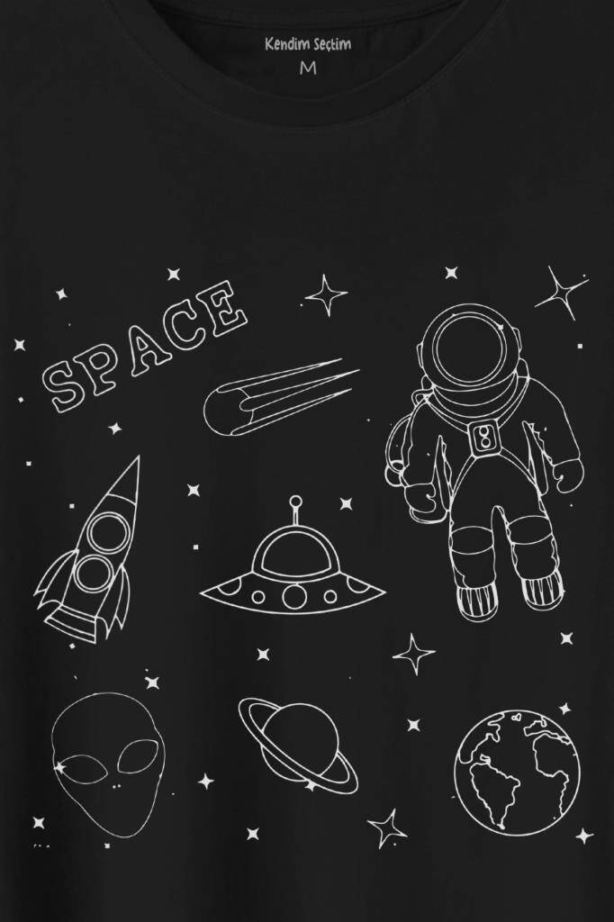 Astronot Uzay Mekiği Space Cosmos Baskılı Tişört Unisex T-Shirt (1)
