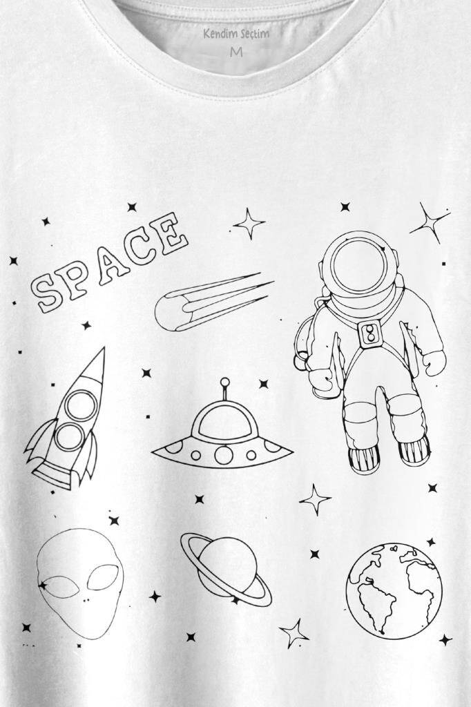 Astronot Uzay Mekiği Space Cosmos Baskılı Tişört Unisex T-shirt (1)