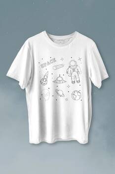 Astronot Uzay Mekiği Space Cosmos Baskılı Tişört Unisex T-shirt - 1