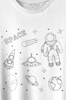 Astronot Uzay Mekiği Space Cosmos Baskılı Tişört Unisex T-shirt - 2