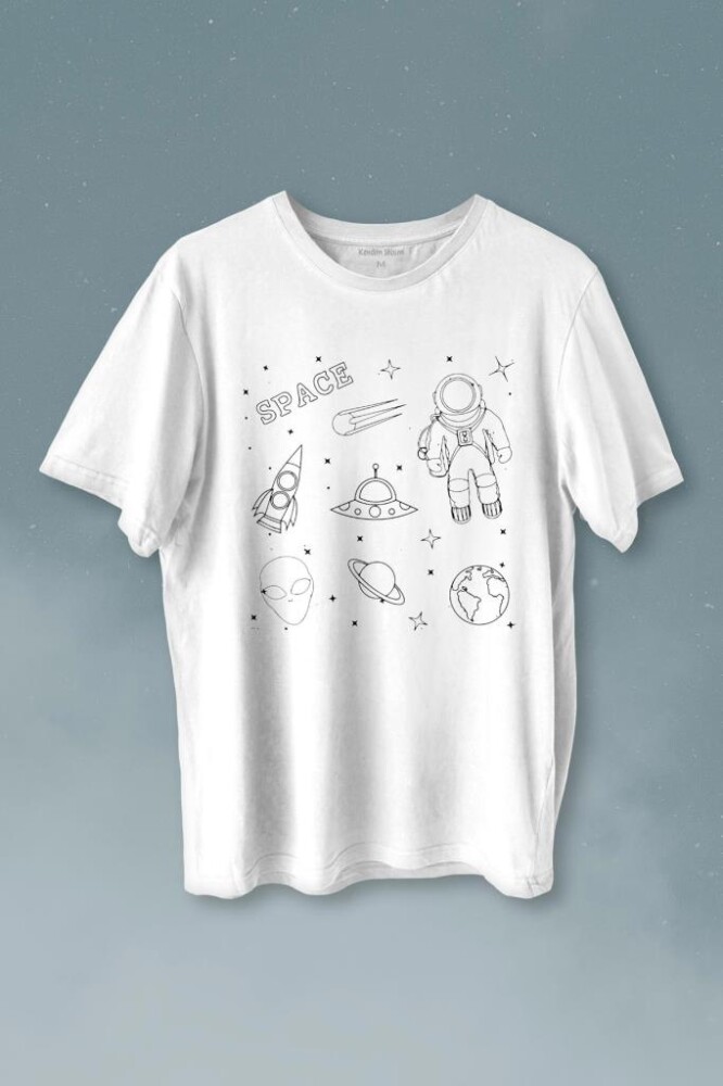 Astronot Uzay Mekiği Space Cosmos Baskılı Tişört Unisex T-shirt - 1