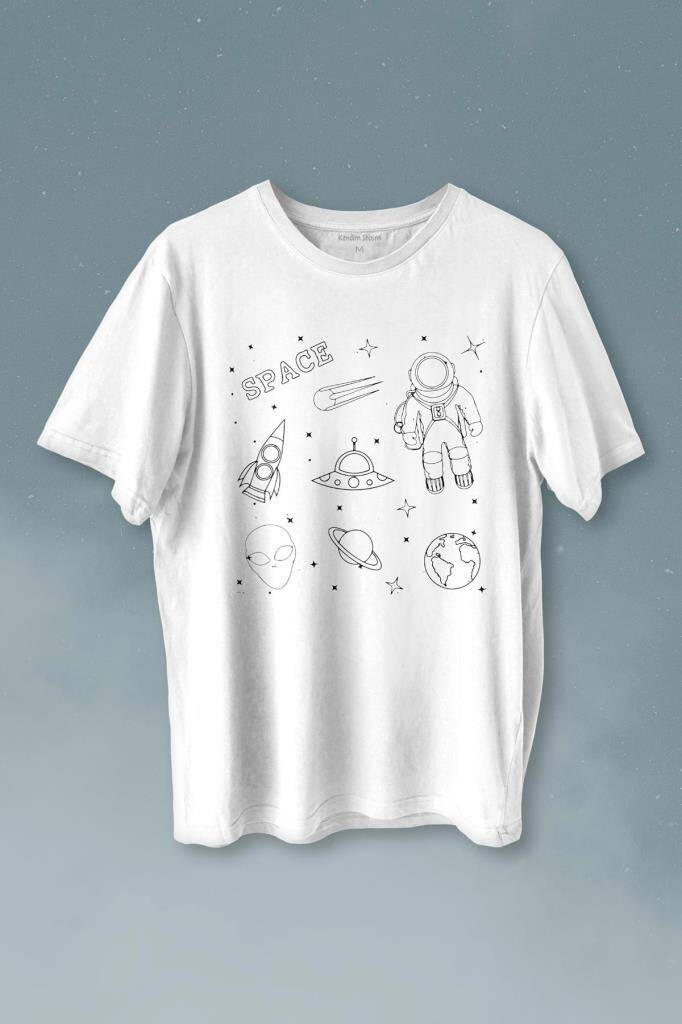 Astronot Uzay Mekiği Space Cosmos Baskılı Tişört Unisex T-shirt - 1