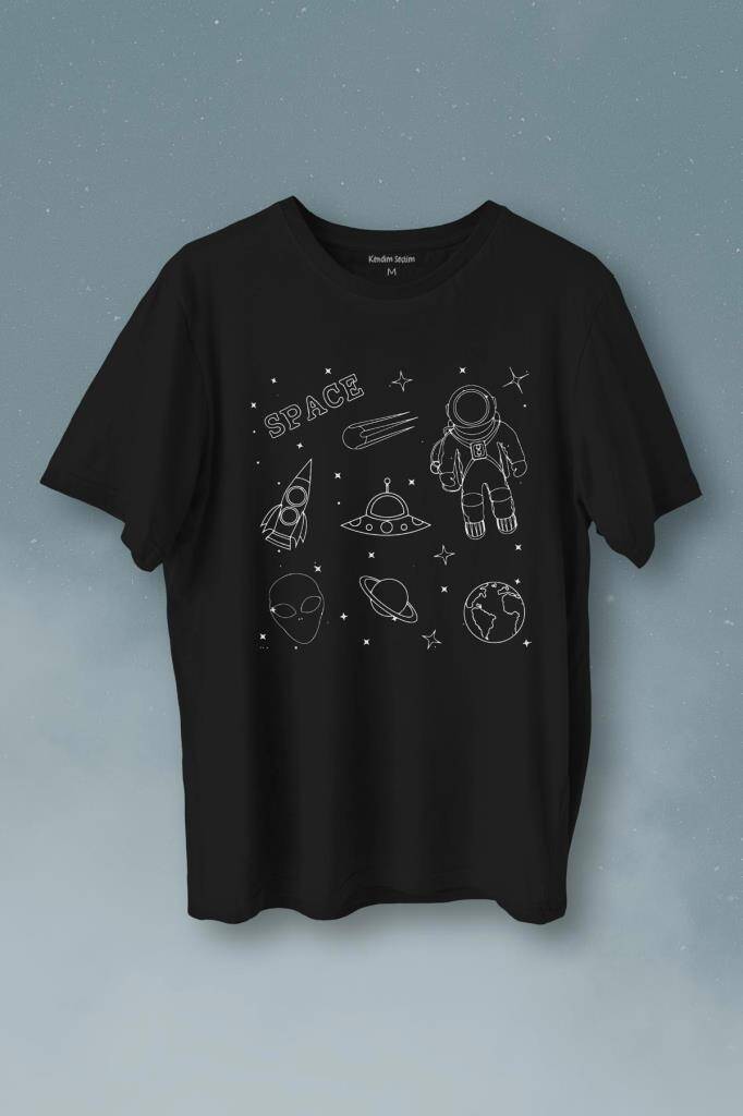 Astronot Uzay Mekiği Space Cosmos Baskılı Tişört Unisex T-Shirt - 1
