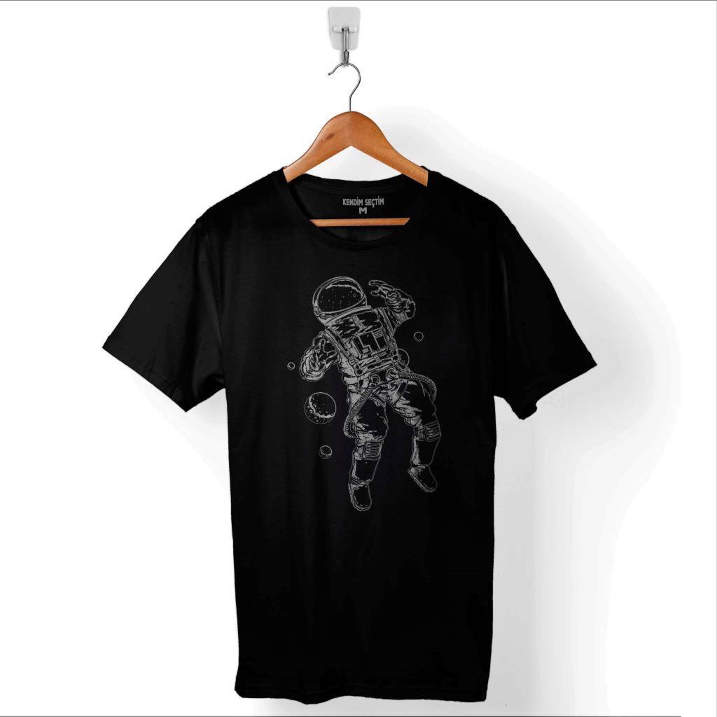 Astronot Uzay Space Cosmos Galaksi Gezegen Baskılı Tişört Unisex T-Shirt - 1