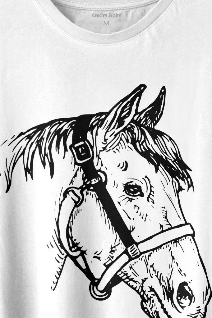 At Portresi Profili Horse Kafası Silüet Baskılı Tişört Unisex T-shirt (1)