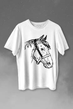 At Portresi Profili Horse Kafası Silüet Baskılı Tişört Unisex T-shirt - 1