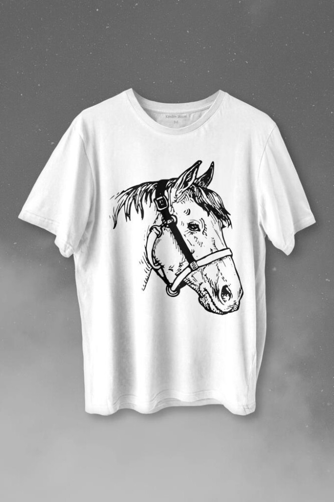 At Portresi Profili Horse Kafası Silüet Baskılı Tişört Unisex T-shirt - KENDİM SEÇTİM