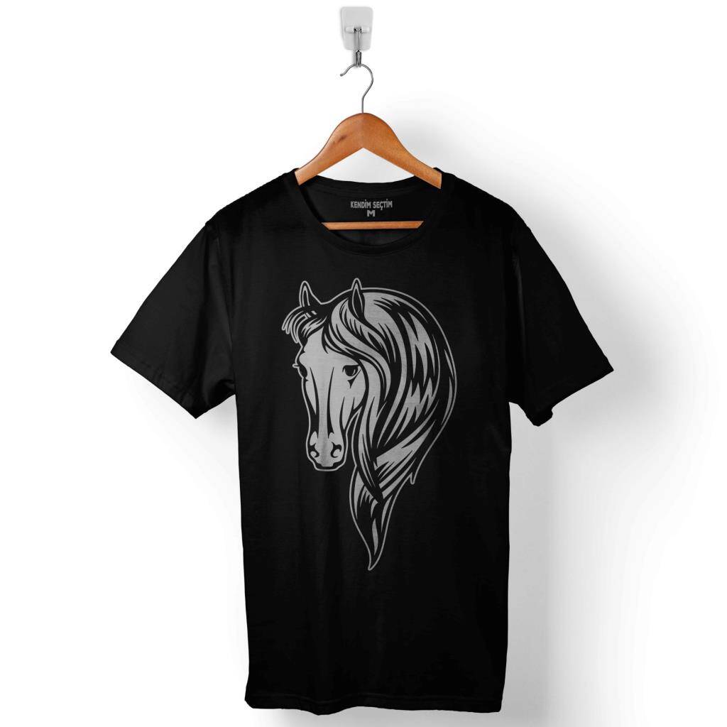 At Silüet Fotoğrafı Horse Horses Rıding Heart Beat Baskılı Tişört Unisex T-Shirt - 1