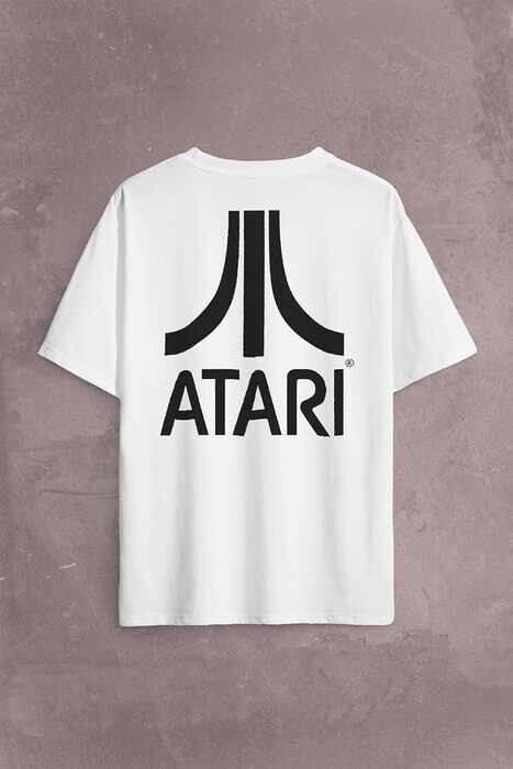 Atarı Ateri Nostalji Oyun Logo Sırt Ön Baskılı Oversize Tişört Unisex T-Shirt - 2