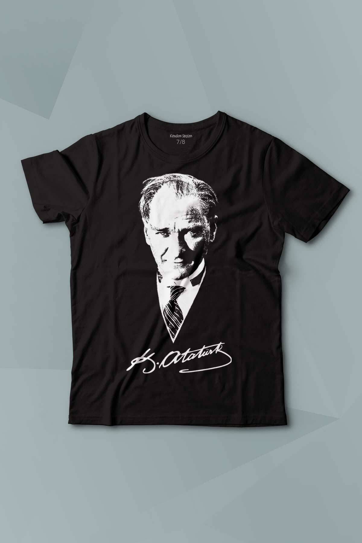 Atatürk 10 Kasım Gazi Mustafa Kemal 100. Yıl 1938 Baskılı Siyah T-shirt Çocuk Tişört - 1