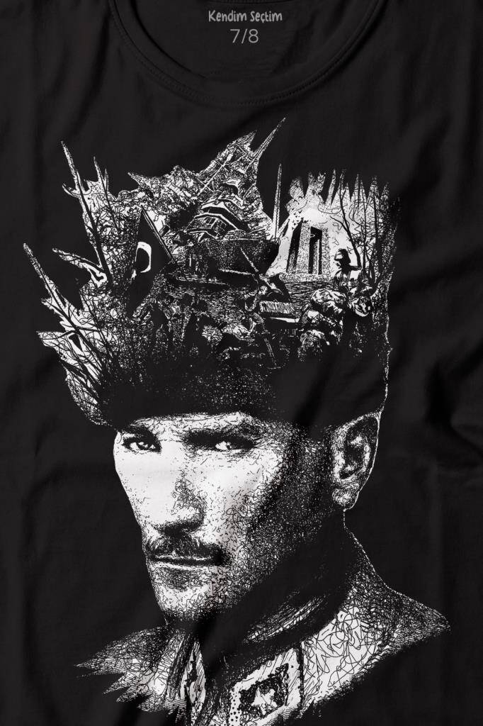 Atatürk Çanakkale Silüet Tipografi Mustafa Kemal Cumhuriyet Baskılı Tişört Çocuk T-shirt (1)