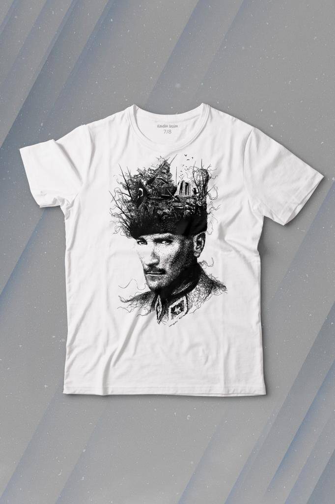 Atatürk Çanakkale Silüet Tipografi Mustafa Kemal Cumhuriyet Baskılı Tişört Çocuk T-shirt - 1
