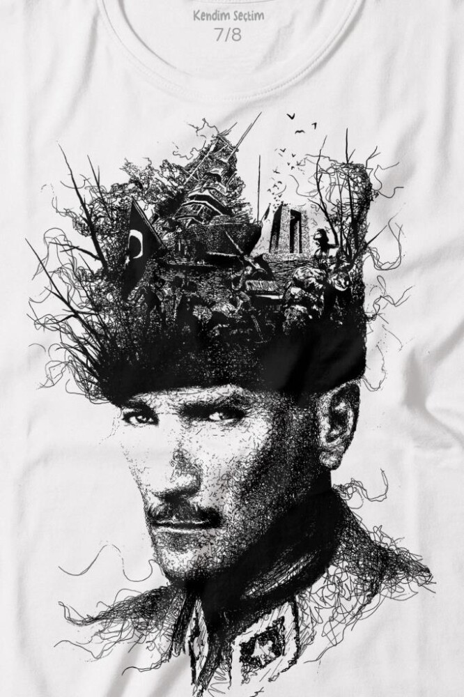 Atatürk Çanakkale Silüet Tipografi Mustafa Kemal Cumhuriyet Baskılı Tişört Çocuk T-shirt - 2