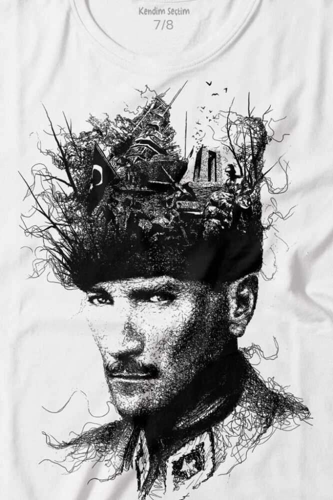 Atatürk Çanakkale Silüet Tipografi Mustafa Kemal Cumhuriyet Baskılı Tişört Çocuk T-shirt (1)