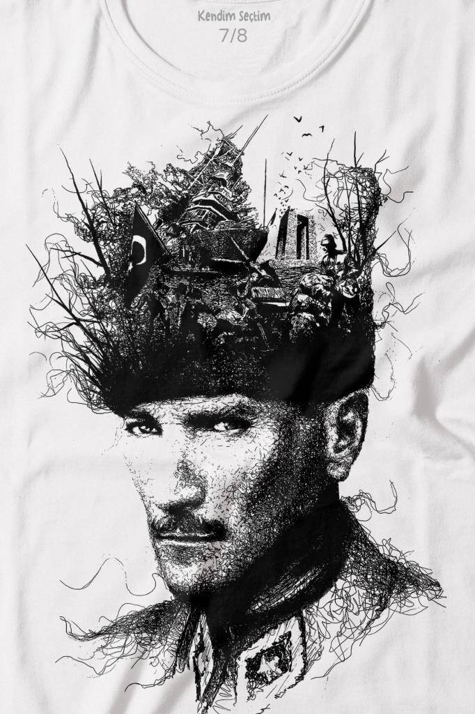Atatürk Çanakkale Silüet Tipografi Mustafa Kemal Cumhuriyet Baskılı Tişört Çocuk T-shirt - 2