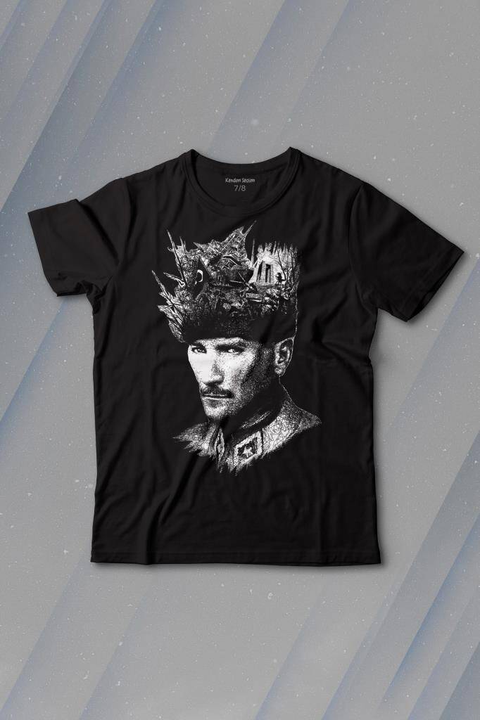 Atatürk Çanakkale Silüet Tipografi Mustafa Kemal Cumhuriyet Baskılı Tişört Çocuk T-shirt - 1