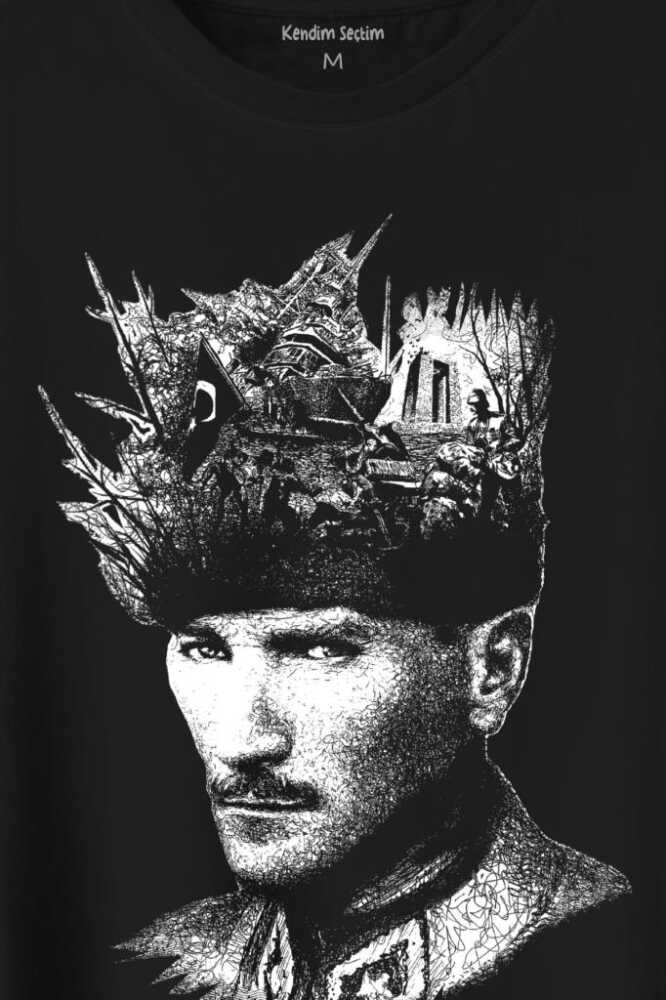Atatürk Çanakkale Silüet Tipografi Mustafa Kemal Cumhuriyet Baskılı Tişört Unisex T-Shirt - 2