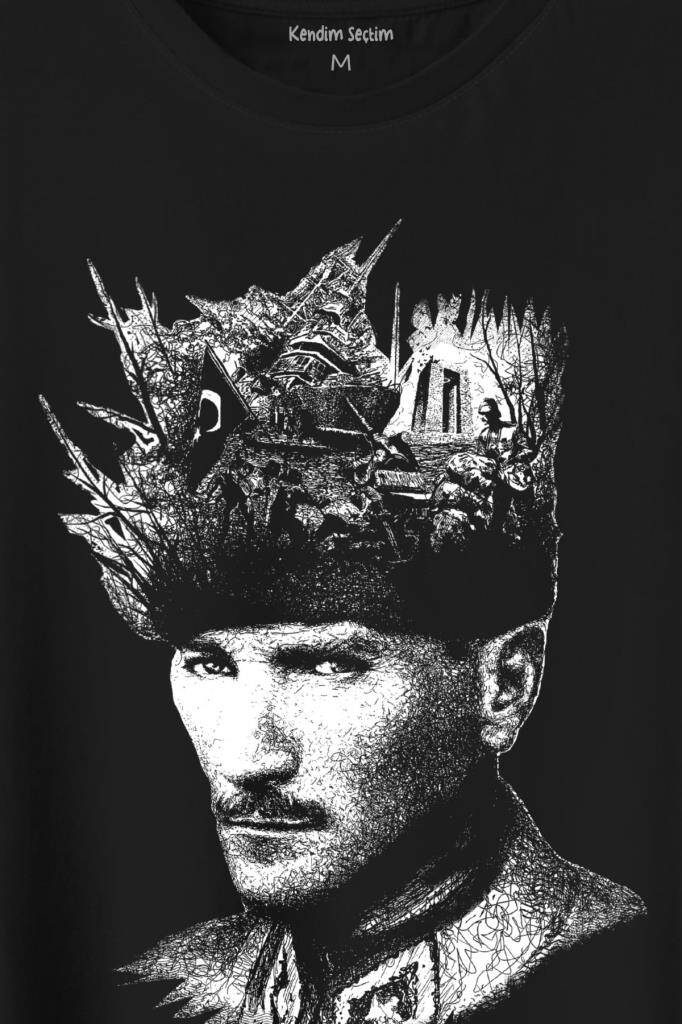 Atatürk Çanakkale Silüet Tipografi Mustafa Kemal Cumhuriyet Baskılı Tişört Unisex T-Shirt (1)