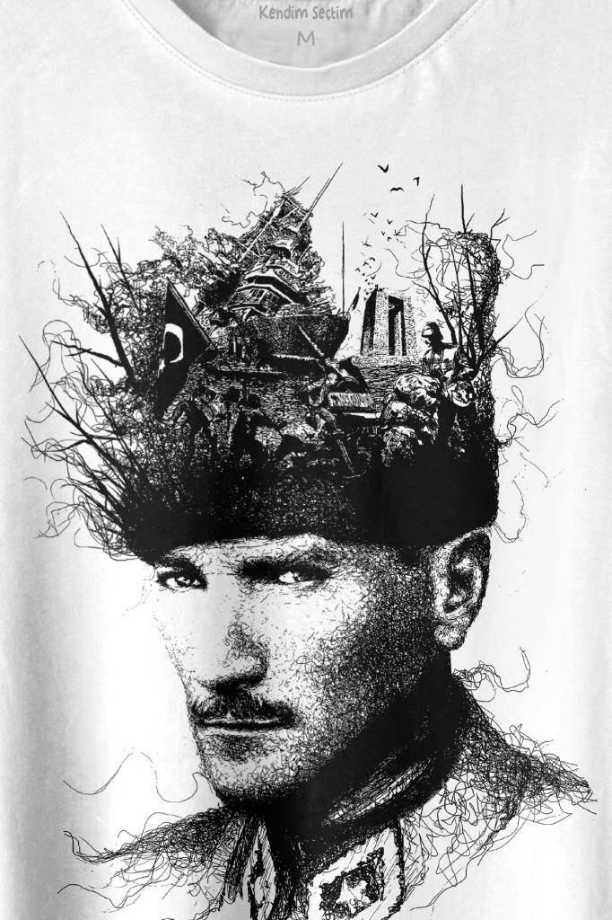 Atatürk Çanakkale Silüet Tipografi Mustafa Kemal Cumhuriyet Baskılı Tişört Unisex T-shirt (1)