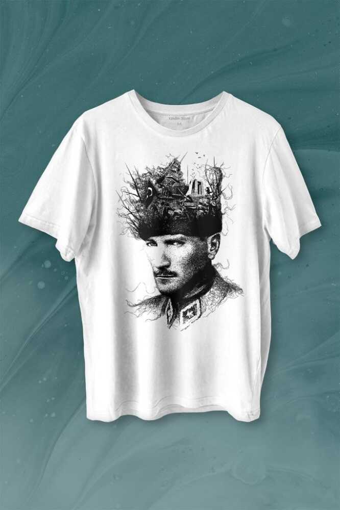Atatürk Çanakkale Silüet Tipografi Mustafa Kemal Cumhuriyet Baskılı Tişört Unisex T-shirt - 1
