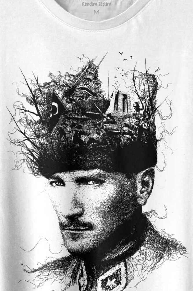 Atatürk Çanakkale Silüet Tipografi Mustafa Kemal Cumhuriyet Baskılı Tişört Unisex T-shirt (1)