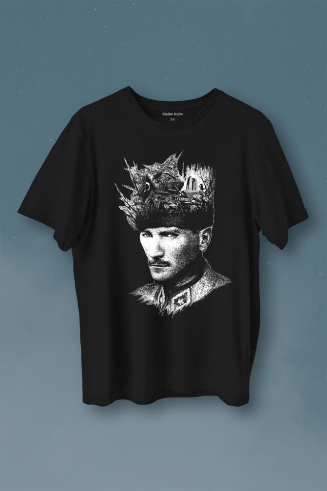 Atatürk Çanakkale Silüet Tipografi Mustafa Kemal Cumhuriyet Baskılı Tişört Unisex T-Shirt - KENDİM SEÇTİM