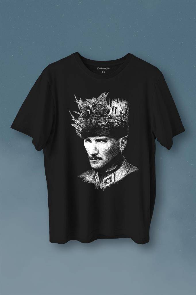 Atatürk Çanakkale Silüet Tipografi Mustafa Kemal Cumhuriyet Baskılı Tişört Unisex T-Shirt - 1