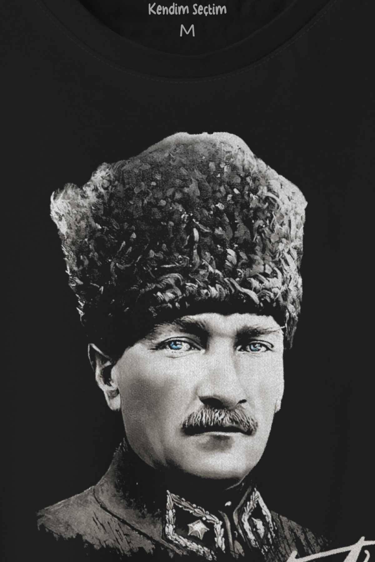 Atatürk Gazi Mustafa Kemal Kalpaklı Baskılı Tişört Unisex T-shirt (1)
