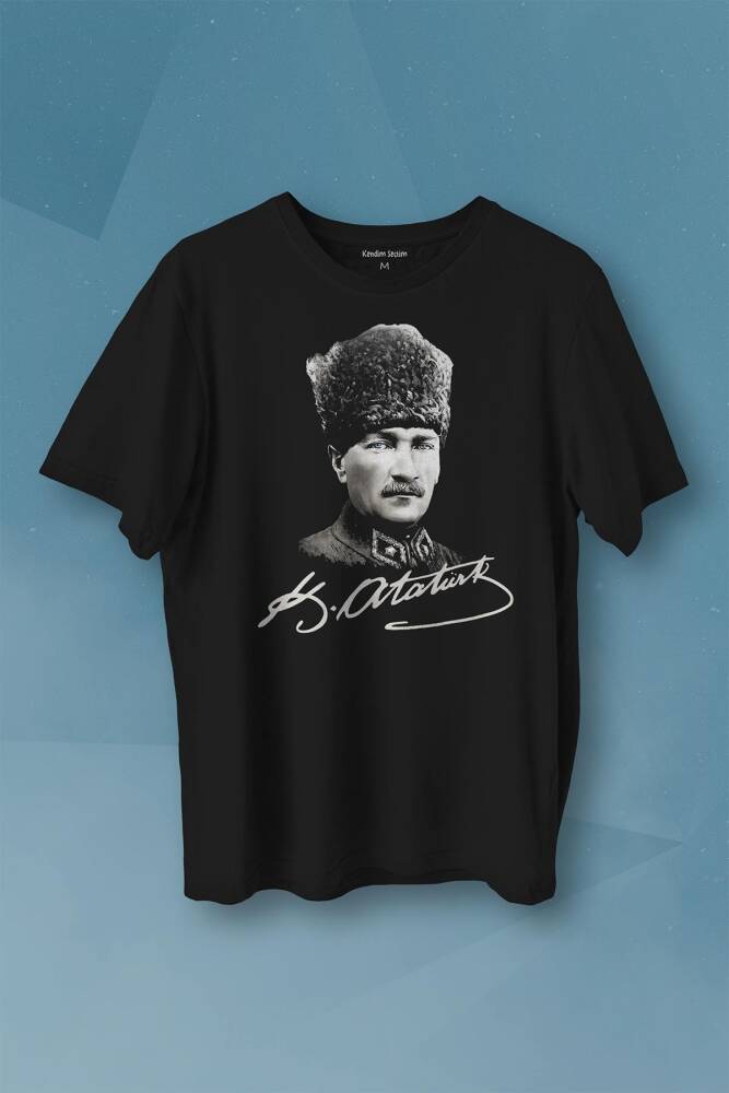 Atatürk Gazi Mustafa Kemal Kalpaklı Baskılı Tişört Unisex T-shirt - 1