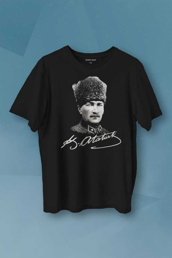 Atatürk Gazi Mustafa Kemal Kalpaklı Baskılı Tişört Unisex T-shirt - 1