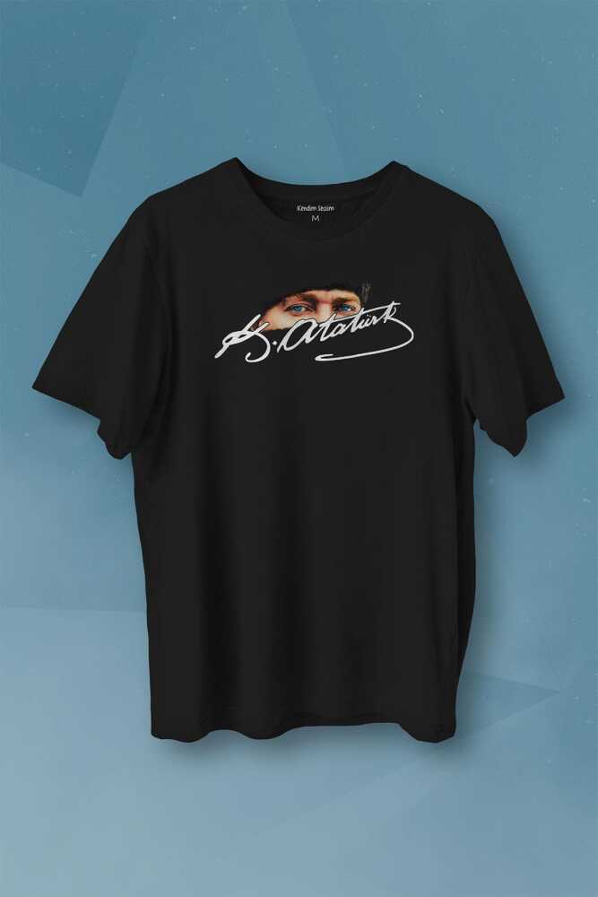 Atatürk İmzası Gazi Mustafa Kemal İmzalı Baskılı Tişört Unisex T-shirt - 1