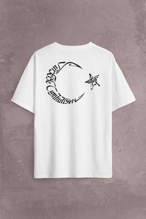 Atatürk Tc Türk Bayrağı Osmanlica Arapça Sırt Ön Baskılı Oversize Tişört Unisex T-Shirt - 2