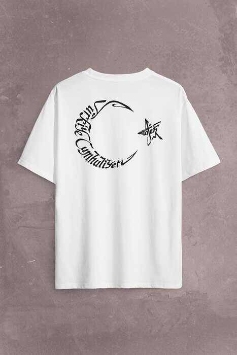 Atatürk Tc Türk Bayrağı Osmanlica Arapça Sırt Ön Baskılı Oversize Tişört Unisex T-Shirt - 2