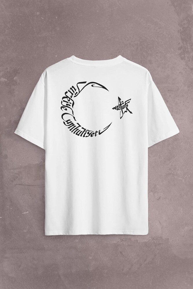 Atatürk Tc Türk Bayrağı Osmanlica Arapça Sırt Ön Baskılı Oversize Tişört Unisex T-Shirt - 2