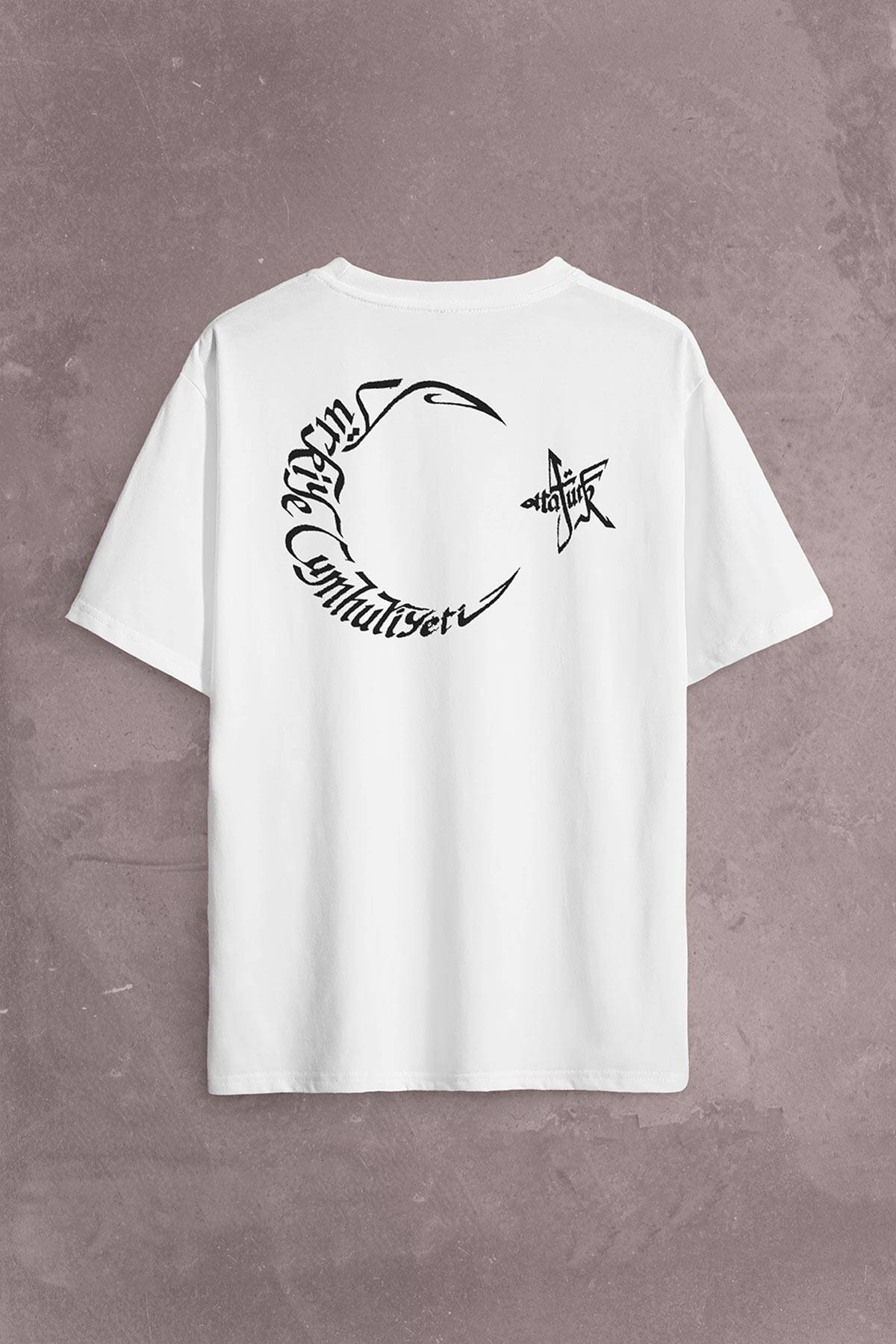 Atatürk Tc Türk Bayrağı Osmanlica Arapça Sırt Ön Baskılı Oversize Tişört Unisex T-Shirt (1)