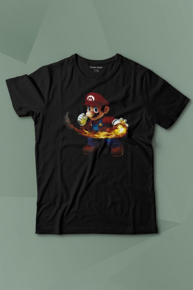 Ateş Çıkaran Super Mario Smash Bros Oyun Baskılı Tişört Çocuk T-shirt - KENDİM SEÇTİM