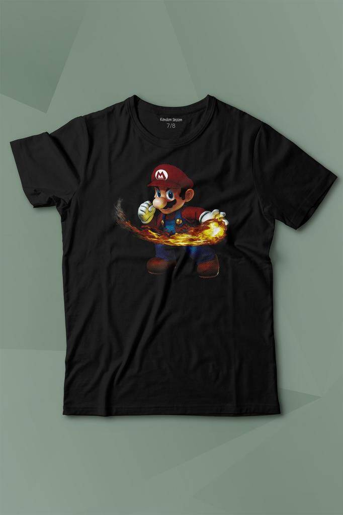 Ateş Çıkaran Super Mario Smash Bros Oyun Baskılı Tişört Çocuk T-shirt - 1