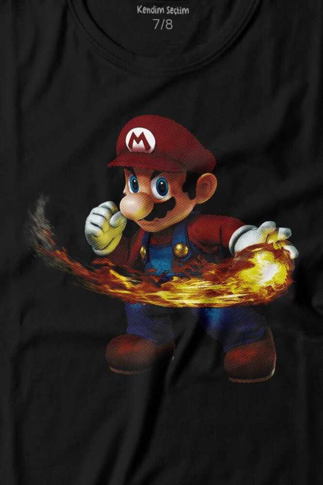 Ateş Çıkaran Super Mario Smash Bros Oyun Baskılı Tişört Çocuk T-shirt (1)