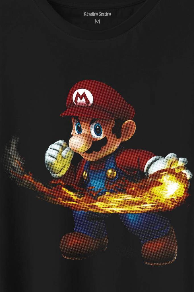 Ateş Çıkaran Super Mario Smash Bros Oyun Baskılı Tişört Unisex T-Shirt (1)