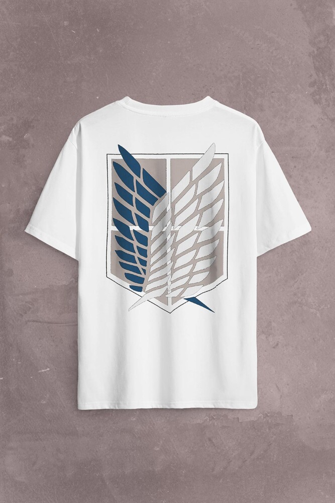 Attack On Titan Regiments Scout Symbol Sırt Ön Baskılı Oversize Tişört Unisex T-Shirt (1)