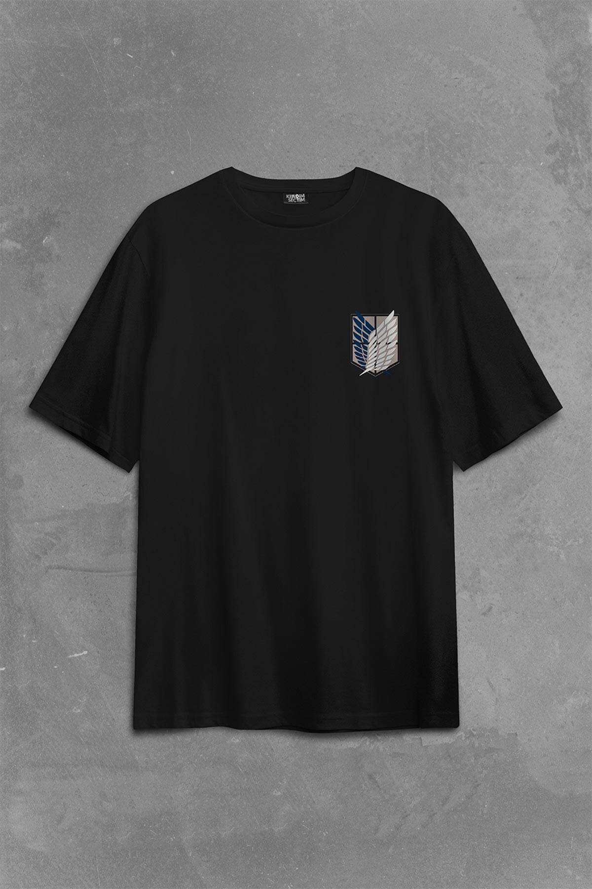 Attack On Titan Regiments Scout Symbol Sırt Ön Baskılı Oversize Tişört Unisex T-Shirt - 1
