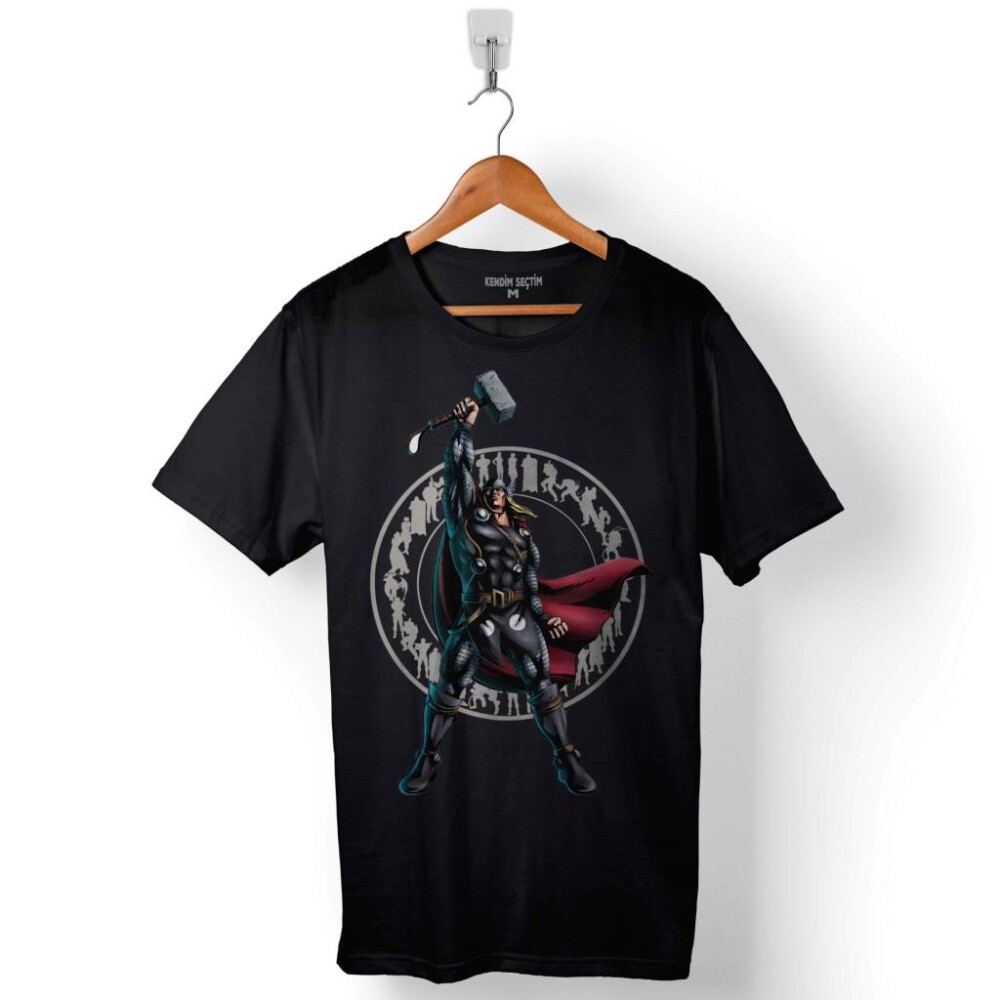 Avengers Thor Marvel Logo Baskılı Tişört Unisex T-Shirt - 1