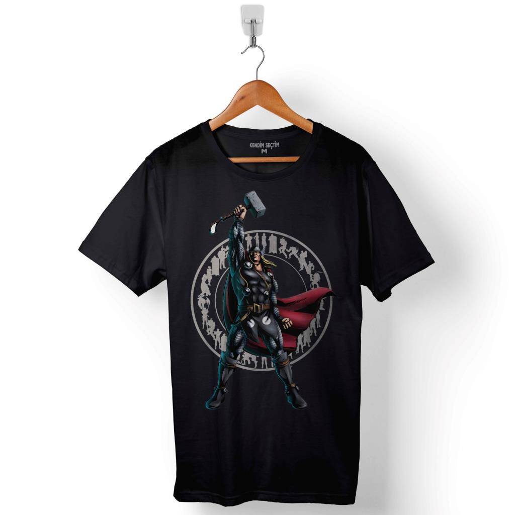 Avengers Thor Marvel Logo Baskılı Tişört Unisex T-Shirt - 1
