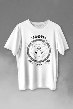 Ay Evreleri Moon Black Cat Siyah Kedi Baskılı Tişört Unisex T-shirt - 1