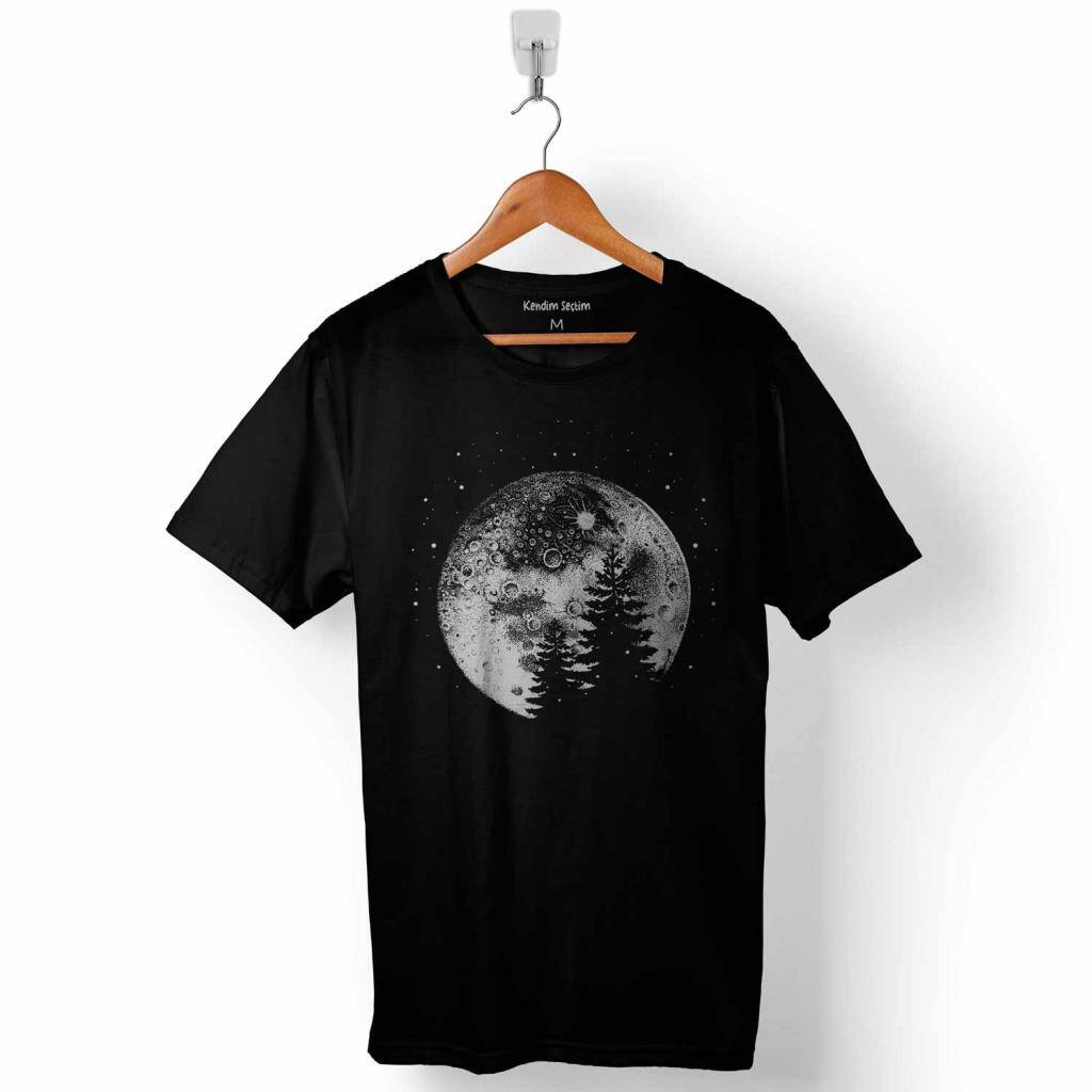 Ay Işığı Krateri Moon Ağaç Cosmos Evren Baskılı Tişört Unisex T-Shirt - 1