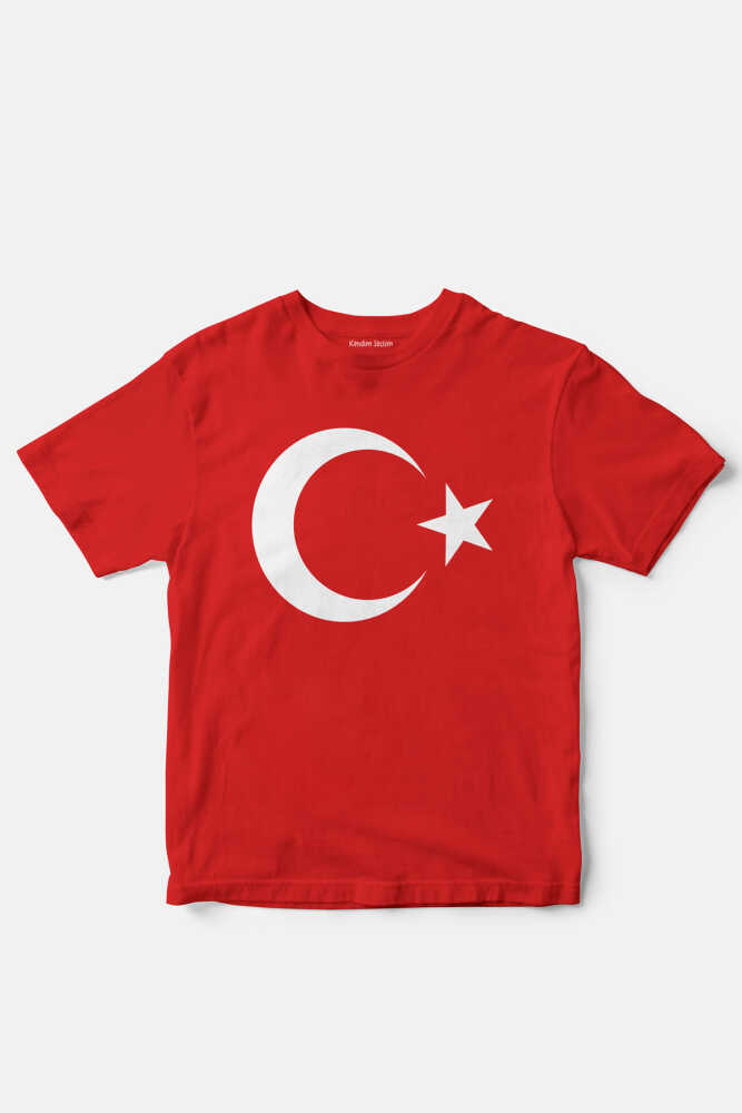 Ay Yıldız BaskılıTürk Bayraklı 23 Nisan Kırmızı Çocuk Tişört - 1